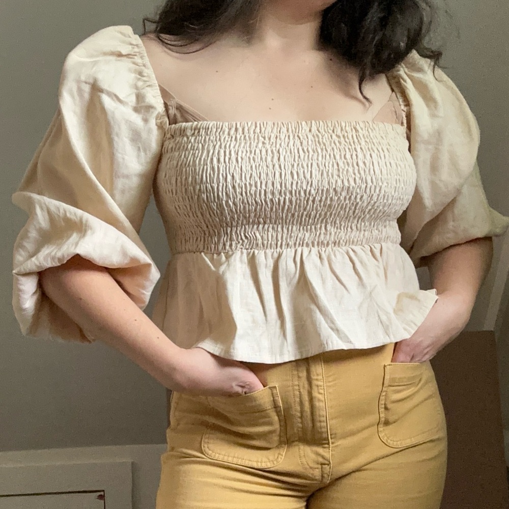 Faithfull the Brand Linen Puff Sleeve Top Cottagecore